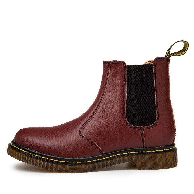 Botas Martin de Couro Bovino com Salto Grosso Estilo Outono para Mulheres
