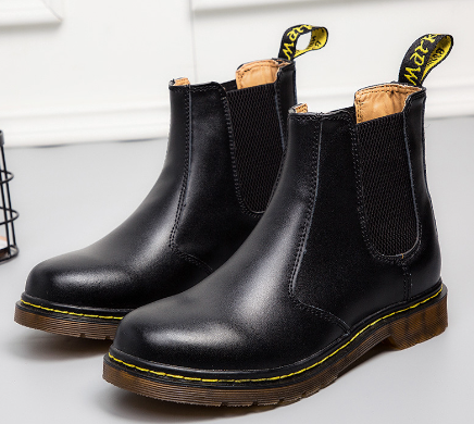Botas Martin de Couro Bovino com Salto Grosso Estilo Outono para Mulheres