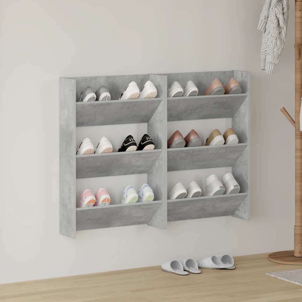 Vidaxl Wall-Mounted Shoe Cabinets 2 pcs 60x18x90 cm Chipboard Concrete Grey-0