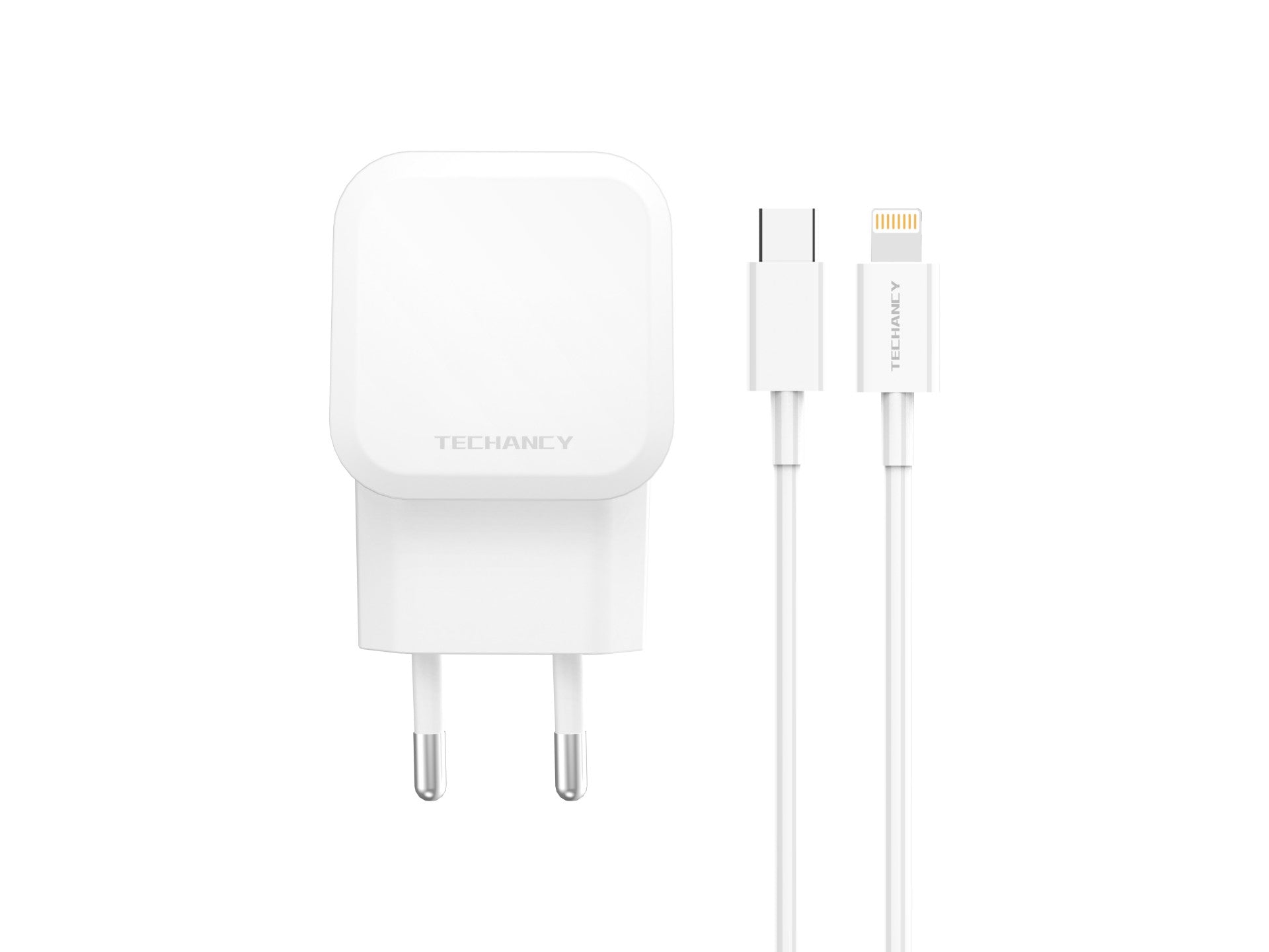 Techancy Carregador Rápido 43W Branco TA2813, Porta Dupla Pd+Usb, Conjunto De Cabos Usb C Para Lightning 1m/30w
