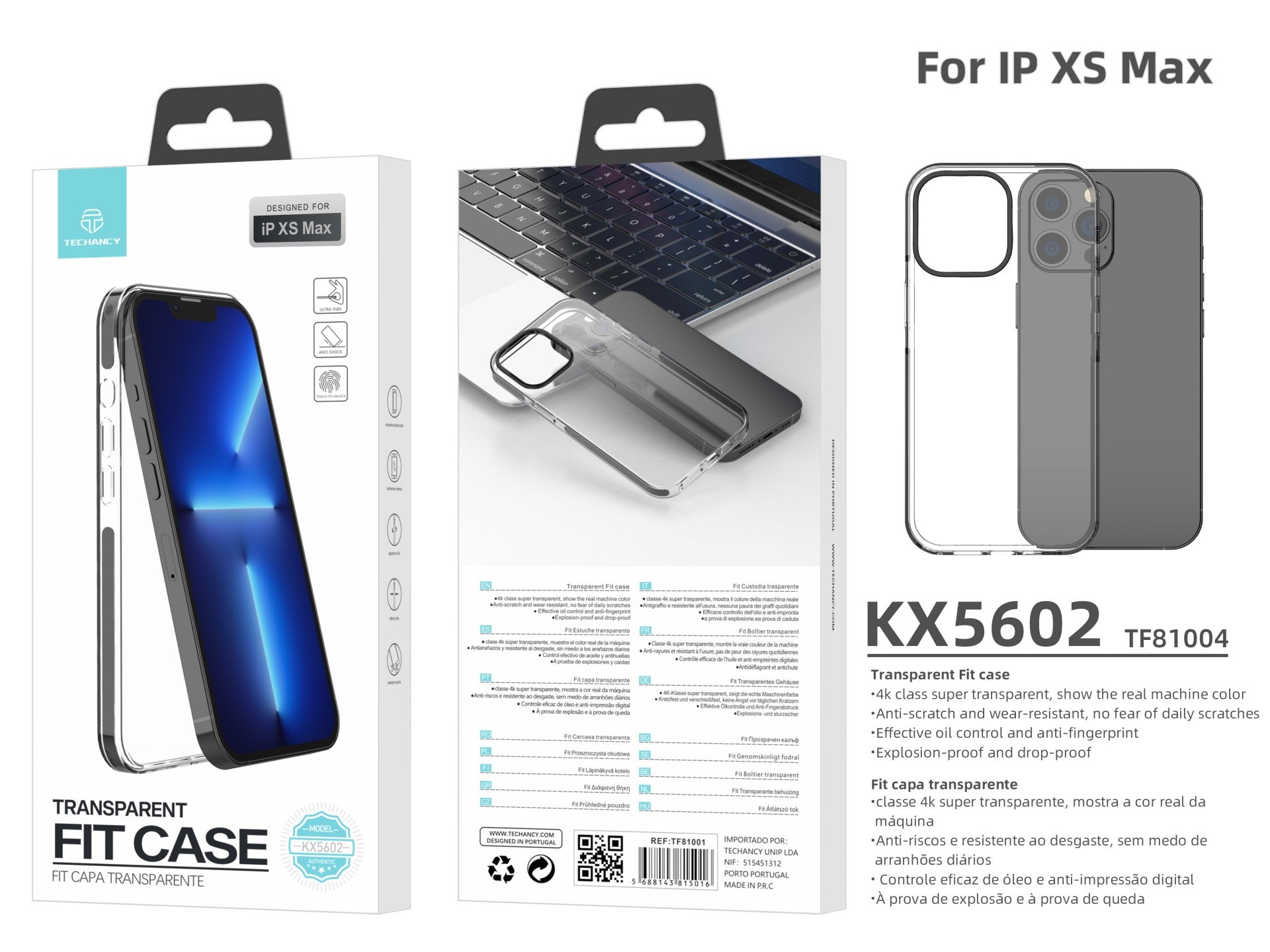 Capa transparente para telemóvel Techancy New Acrylic, KX5602, compatível com iPhone Xs Max, transparente + Preto-2