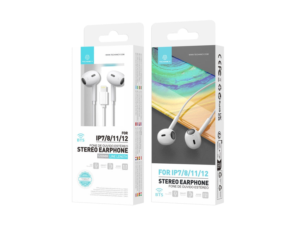 Techancy Auricular Estéreo Lightning Branco  TD8047, Com Microfone, Controlo Do Volume De Chamadas, Compatível Com Ipad/Iphone