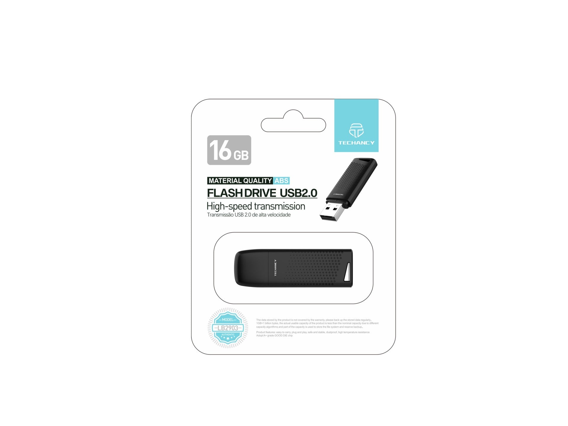 Techancy USB Flash Drive 16GB Preto LB2903, Usb 2.0, Compatível com PC/Mobile/Mac, Armazenamento seguro de ficheiros-4