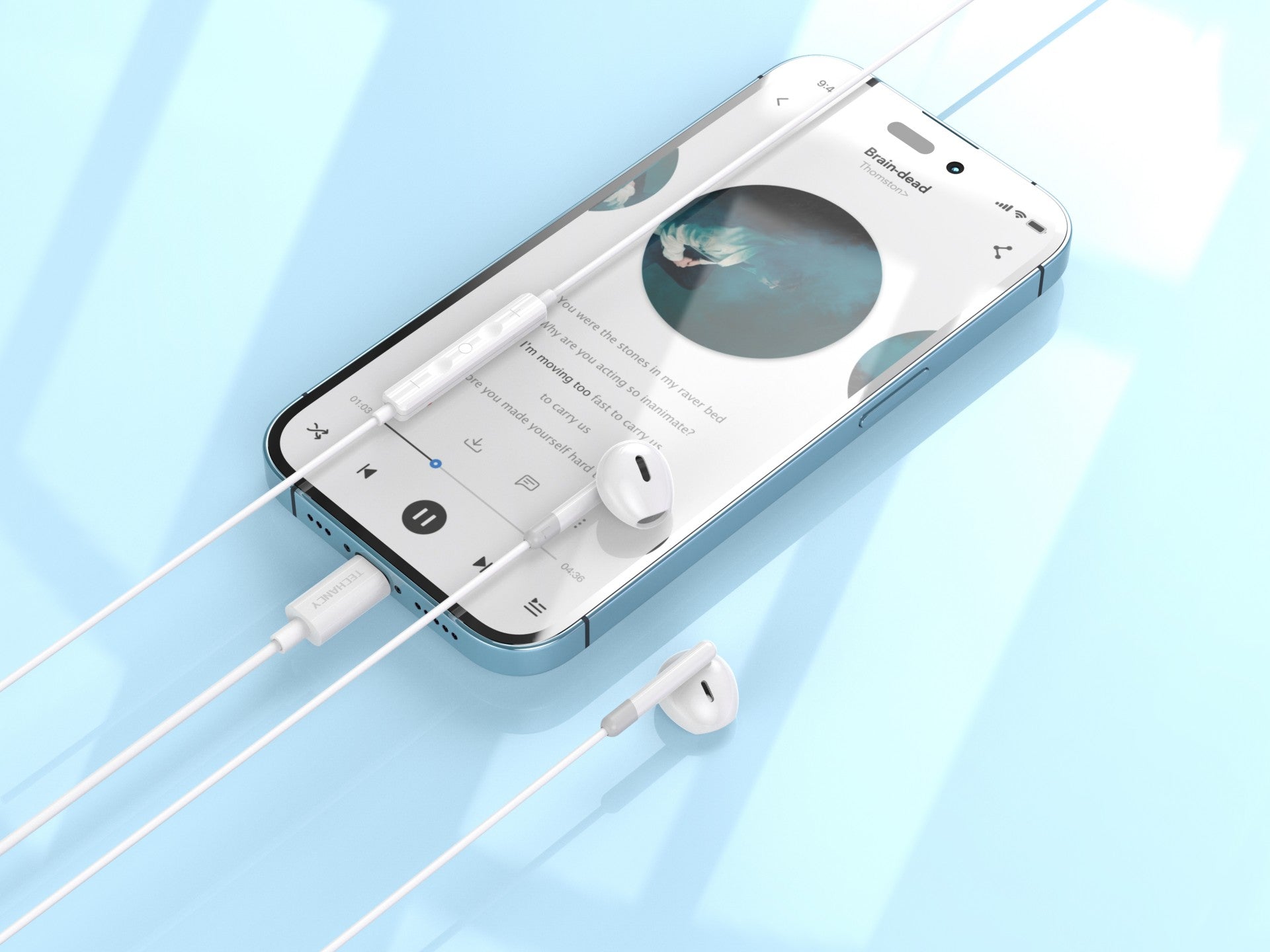 Techancy Auscultadores Estéreo Para Música TD8070 Branco, Função De Conversação, Conetor Lightning, Compatível Com Iphone/Ipad-3