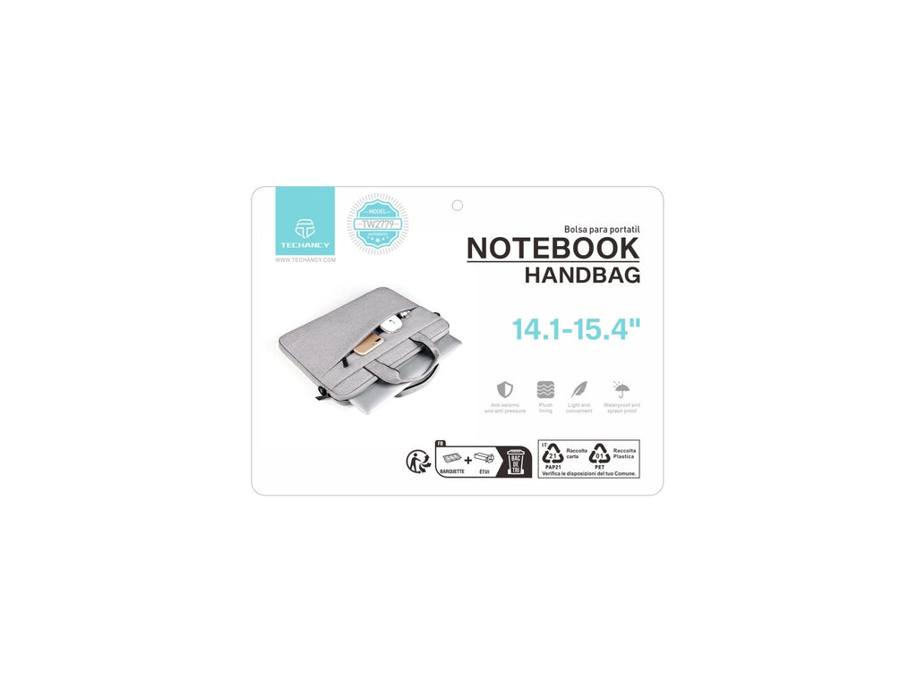 Mala para computador portátil Techancy TW2779, cinzenta, 14,1/15,4 polegadas, alça ajustável