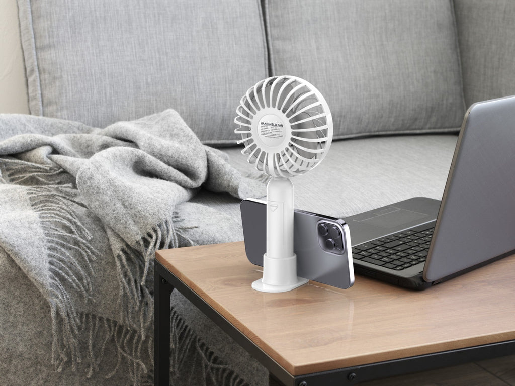 Techancy Ventoinha Portátil De Mão Branca KL7300, Ajustável A 3 Velocidades, Com Suporte Para Utilização Em Secretária-3