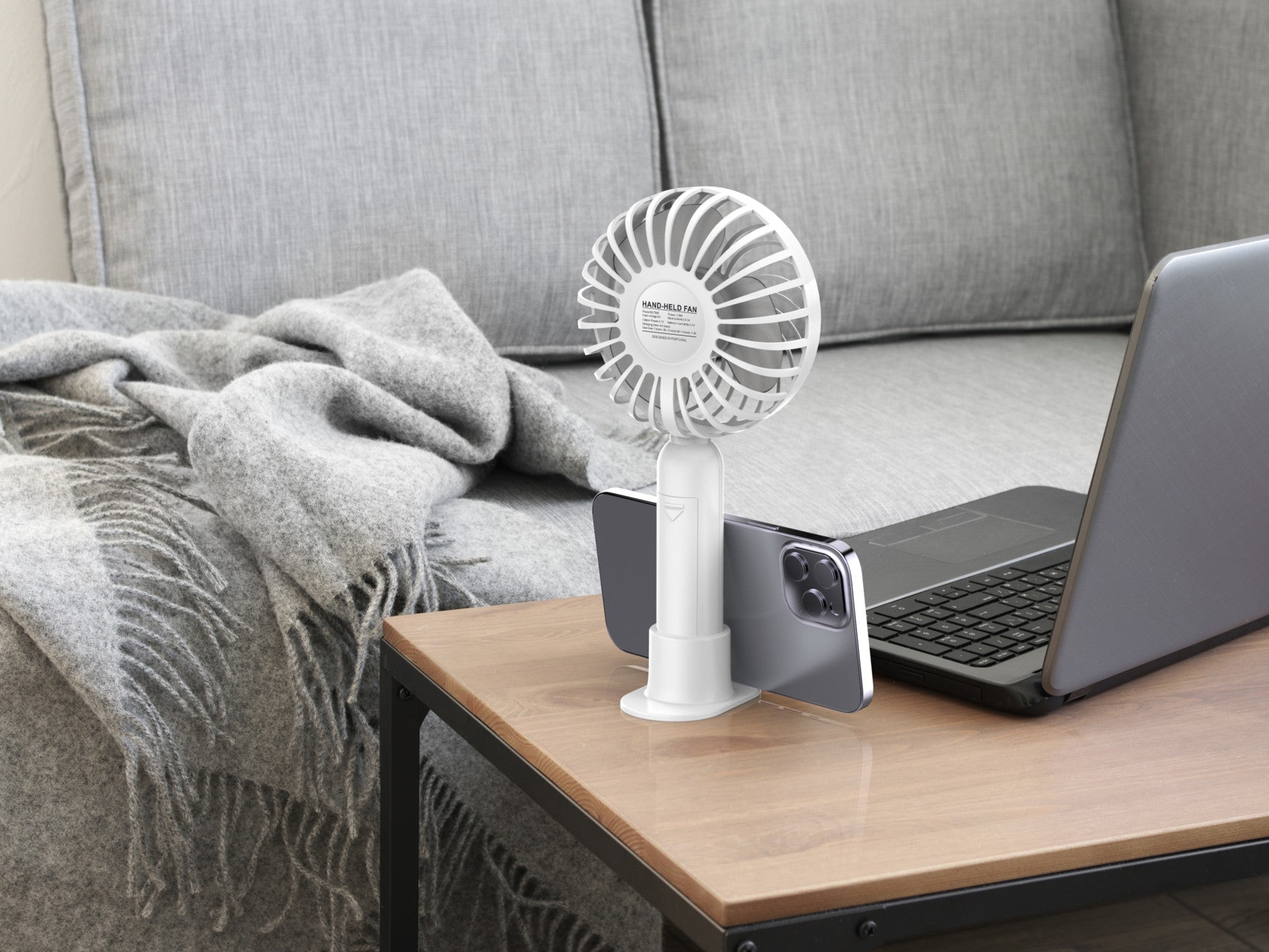 Techancy Ventoinha Portátil De Mão Branca KL7300, Ajustável A 3 Velocidades, Com Suporte Para Utilização Em Secretária-3