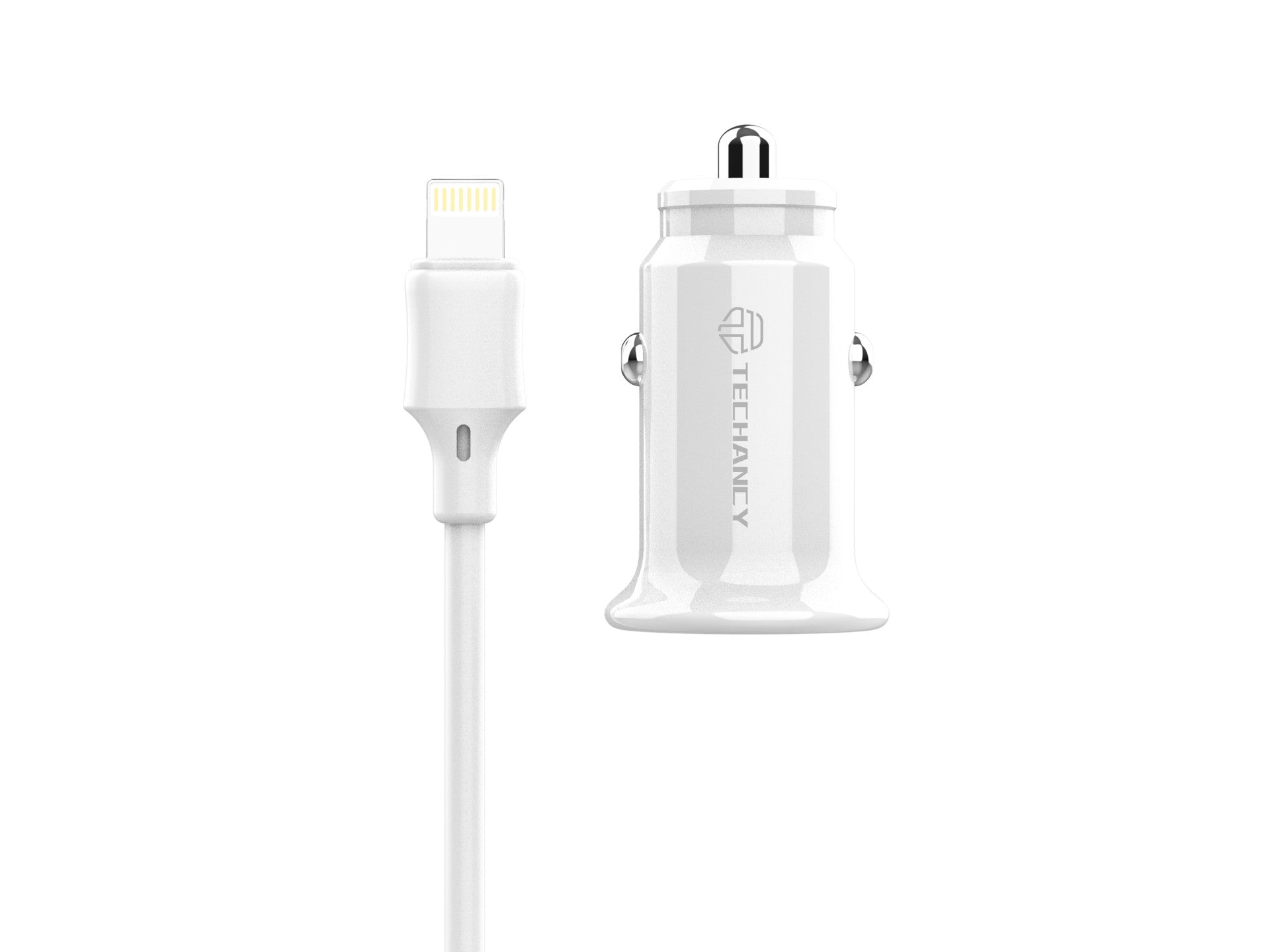 Techancy Carregador De Automóvel Mini  TC6408, Carregamento 2usb 2.4A, Kit De Dados Com Cabo Usb-Lightning 1m,branco-0