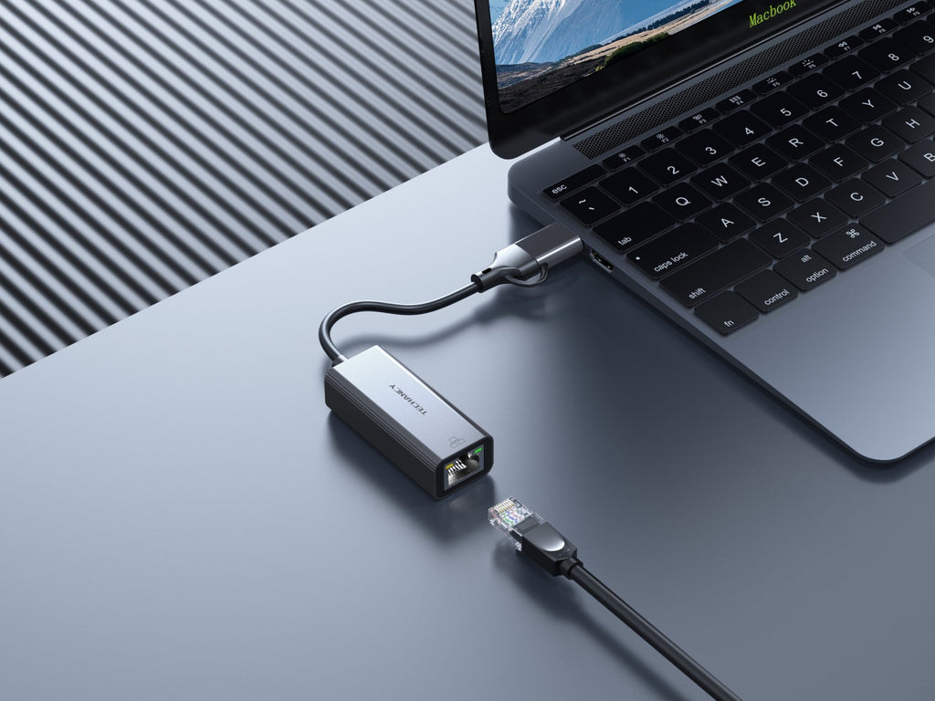 Techancy Adaptador Ethernet  USB-A/USB-C para RJ-45 MG1425 , compatível com Mac OS, iOS, sistemas Windows, 10/100 Mbps