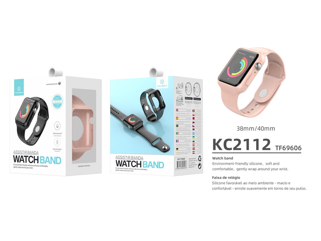Pulseira para relógio totalmente adesiva Techancy, KC2112, compatível com Apple Watch 38-40 mm, rosa