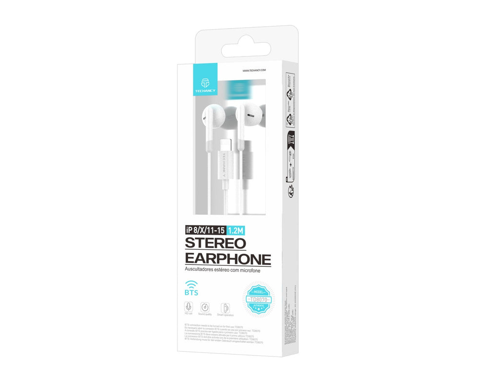 Techancy Auscultadores Estéreo Para Música TD8070 Branco, Função De Conversação, Conetor Lightning, Compatível Com Iphone/Ipad-4