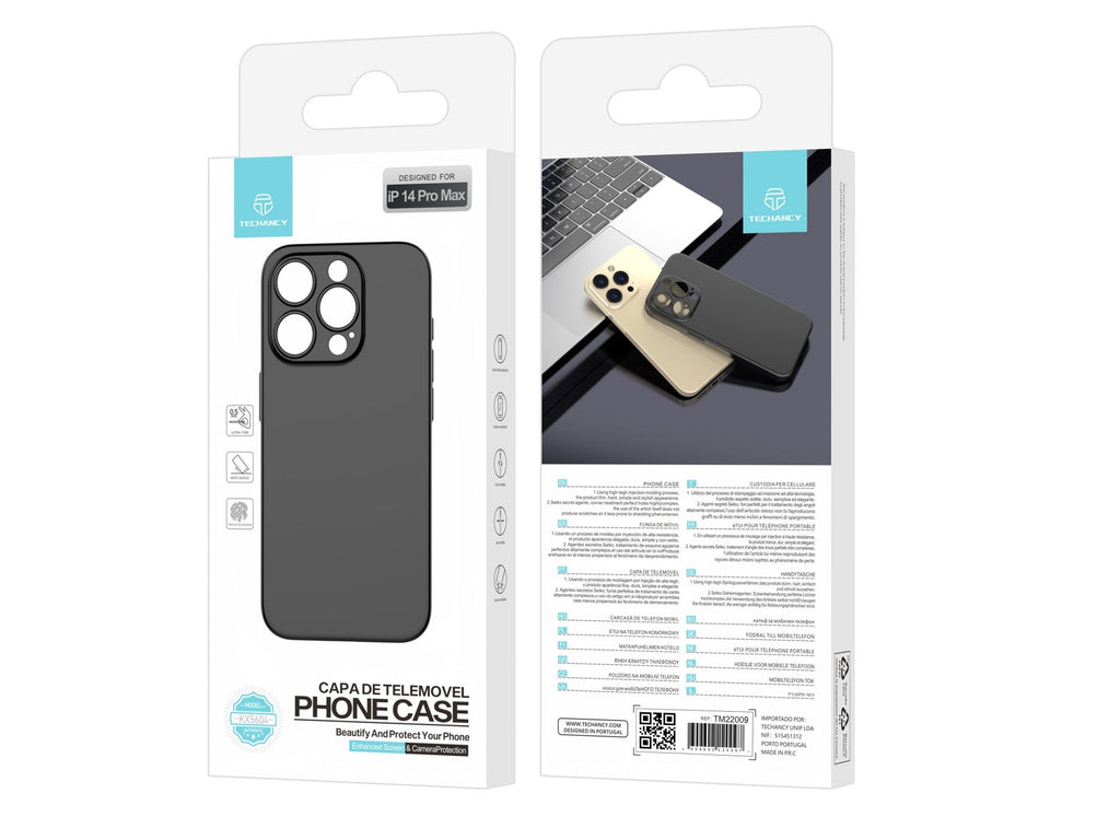 Techancy Capa Para Telemóvel Ultra Fina Preta KX5604, Compatível Com O Telemóvel Iphone 14 Pro Max, Material Pp De 0,5 Mm.