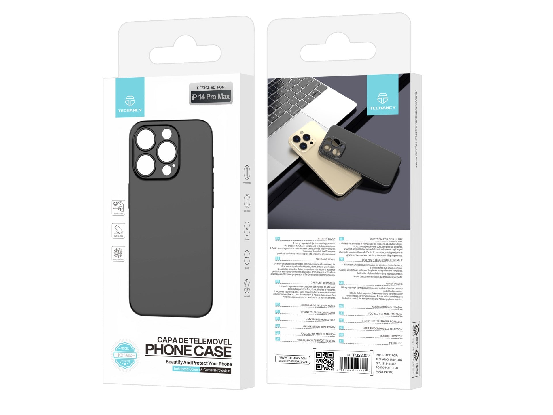Techancy Capa Para Telemóvel Ultra Fina Preta KX5604, Compatível Com O Telemóvel Iphone 14 Pro Max, Material Pp De 0,5 Mm.