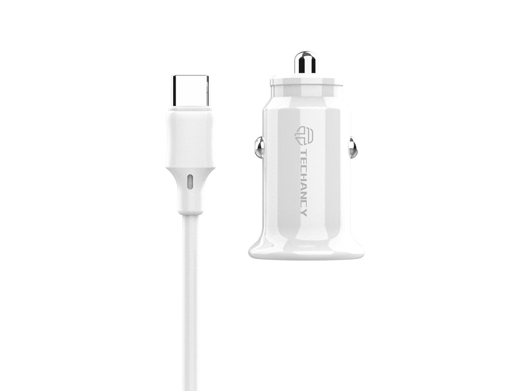 Techancy Carregador De Automóvel Mini  TC6407, Carregamento 2usb 2.4A, Conjunto De Cabos De Dados Usb-Type-C 1m, branco-0