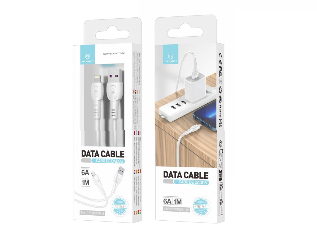 Techancy Cabo De Dados De Carregamento Super-Rápido 6A Branco TB1762, Porta Usb-Ip8/X/11-14, 1 M De Comprimento, Carregamento Rápido