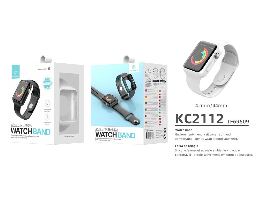 Pulseira para relógio totalmente adesiva Techancy, KC2112, compatível com Apple Watch 42-44 mm, Branco