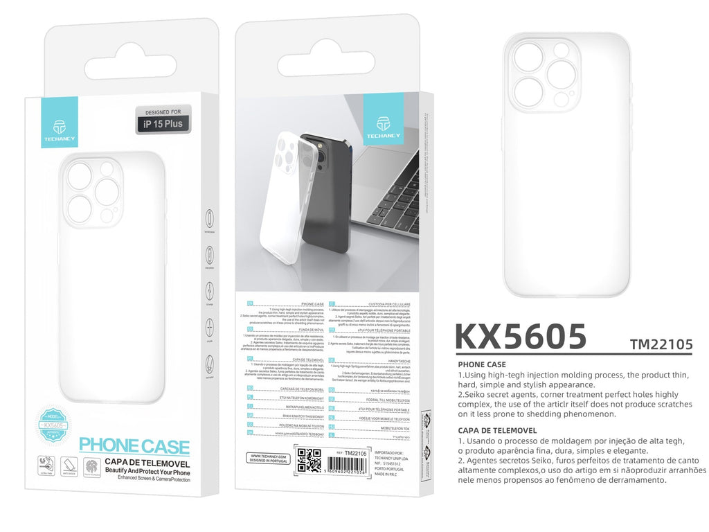 Techancy Capa Para Telemóvel Ultrafina Cor Transparente KX5605, Compatível Com O Telemóvel Iphone 15 Plus, Material Pp De 0,5 Mm.