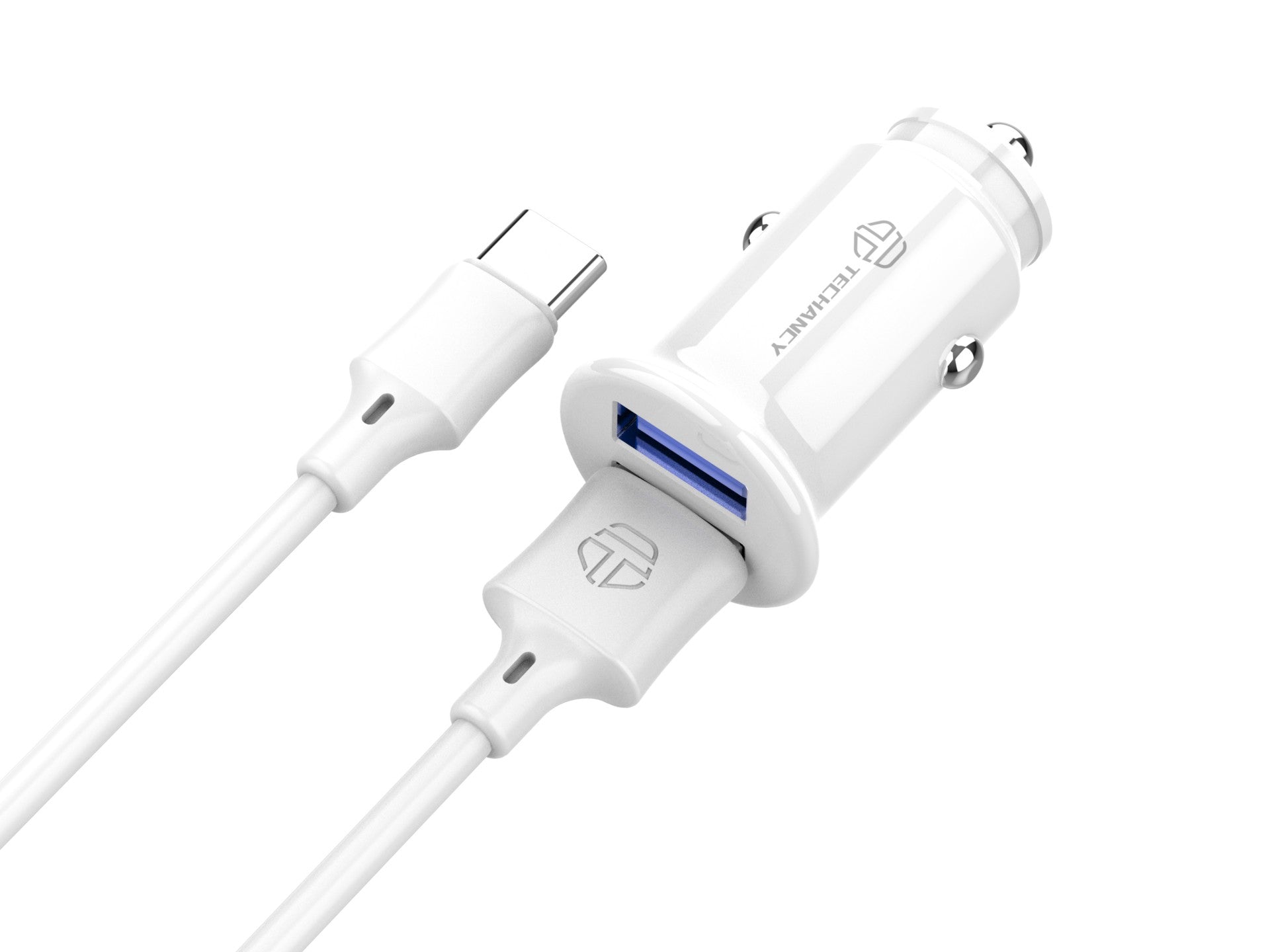 Techancy Carregador De Automóvel Mini  TC6407, Carregamento 2usb 2.4A, Conjunto De Cabos De Dados Usb-Type-C 1m, branco-4