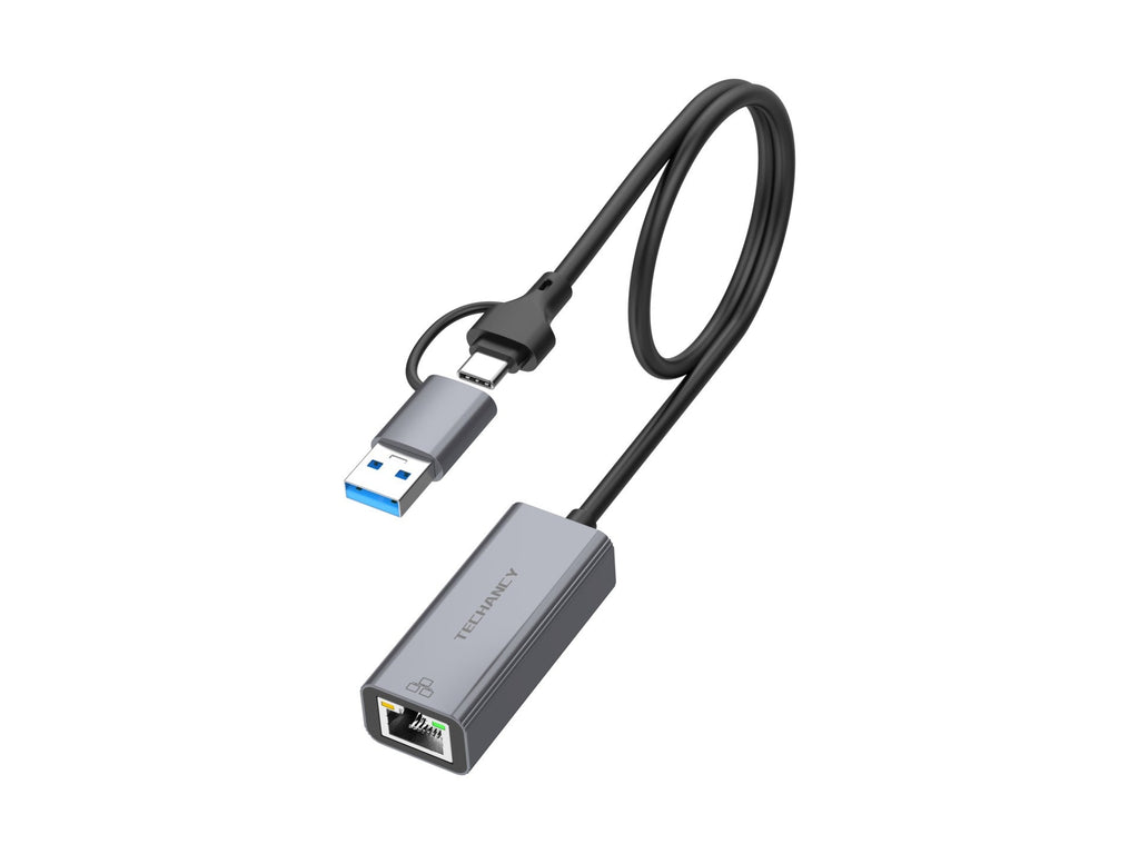 Techancy Adaptador Ethernet  USB-A/USB-C para RJ-45 MG1425 , compatível com Mac OS, iOS, sistemas Windows, 10/100 Mbps