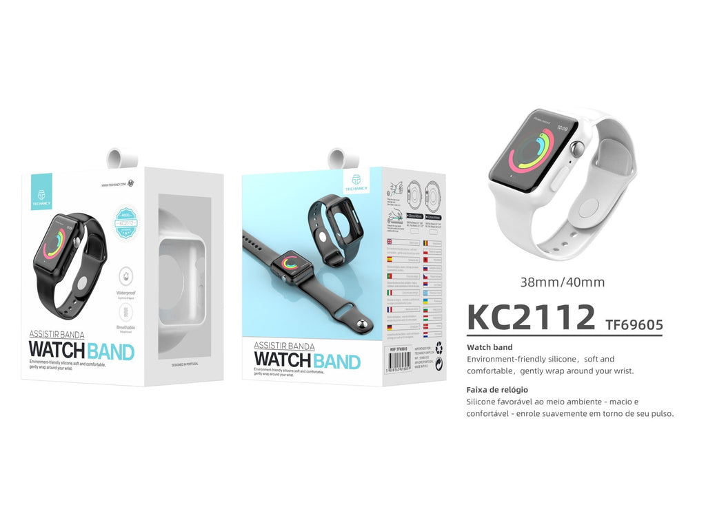 Pulseira para relógio totalmente adesiva Techancy, KC2112, compatível com Apple Watch 38-40 mm, Branco