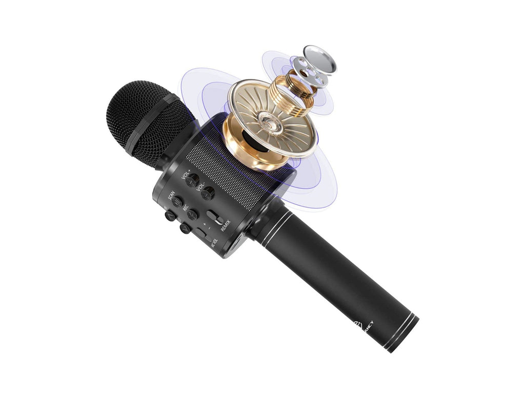 Techancy Microfone Sem Fio KZ1561, karaokê portátil, alto-falante Bluetooth, rádio FM e trocador de voz para diversão