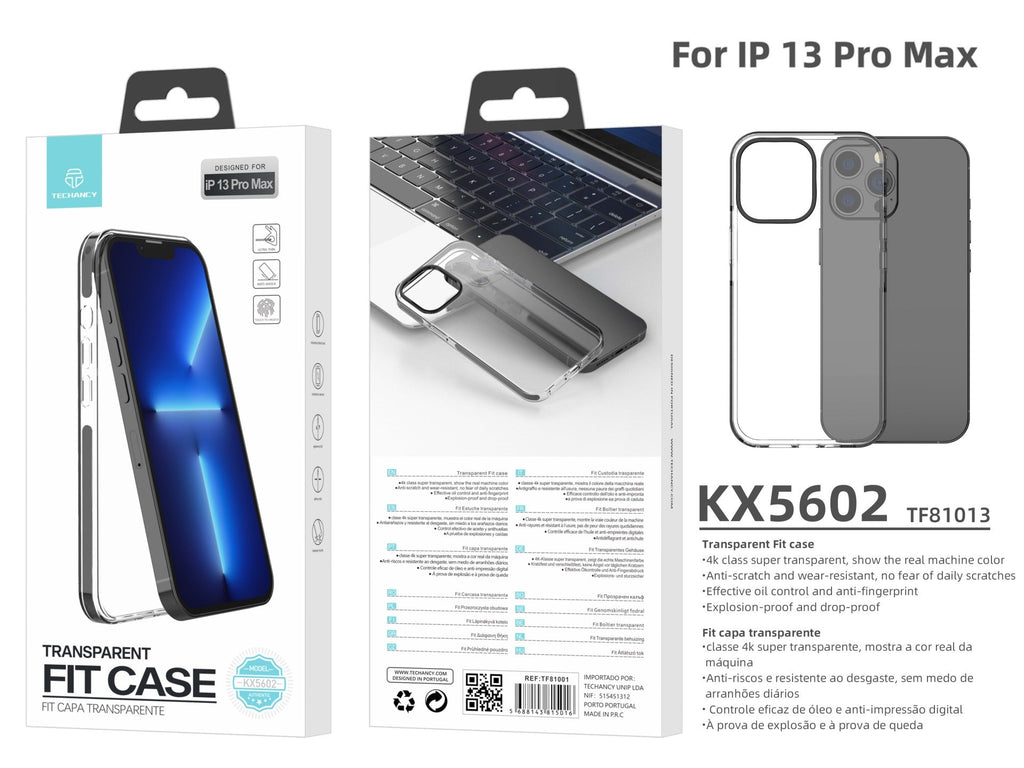 Capa transparente para telemóvel Techancy New Acrylic, KX5602, compatível com iPhone 13 Pro Max, transparente + Preto