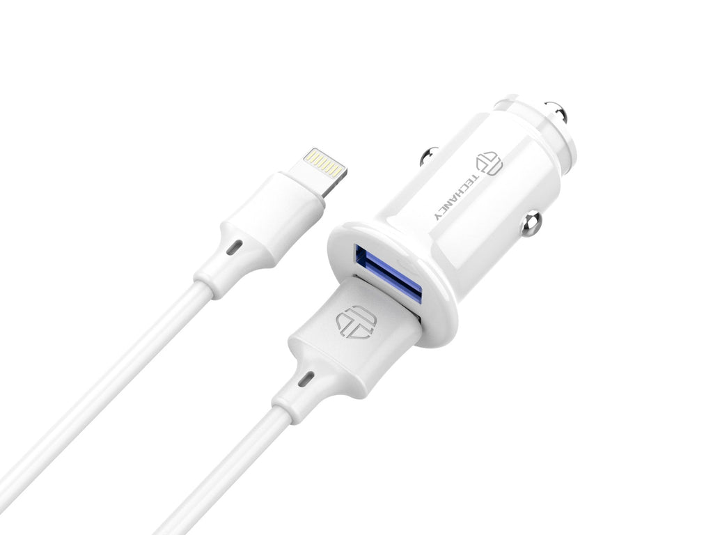 Techancy Carregador De Automóvel Mini  TC6408, Carregamento 2usb 2.4A, Kit De Dados Com Cabo Usb-Lightning 1m,branco-4