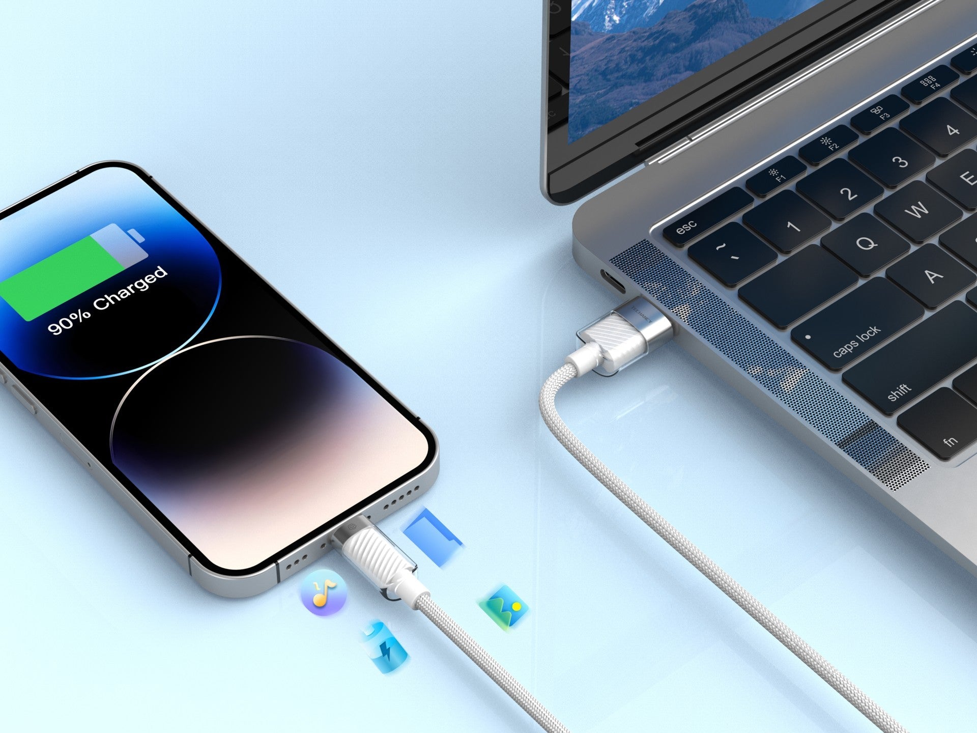 Techancy Cabo De Dados Ip 11-14/Usb 1m/3A Branco TB1780, Compatível Com Iphone/Ipad Carregamento Rápido E Dados