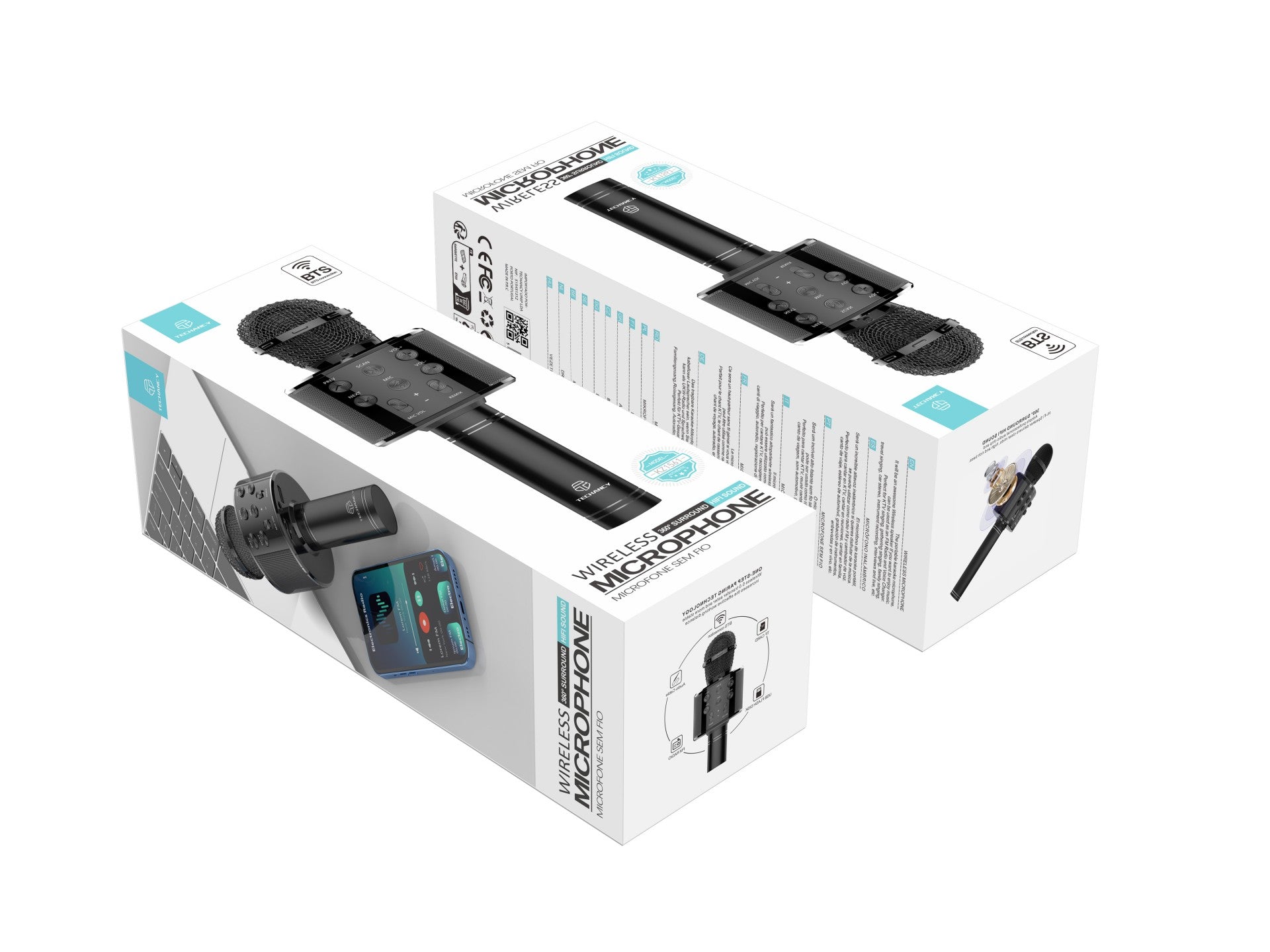 Techancy Microfone Sem Fio KZ1561, karaokê portátil, alto-falante Bluetooth, rádio FM e trocador de voz para diversão